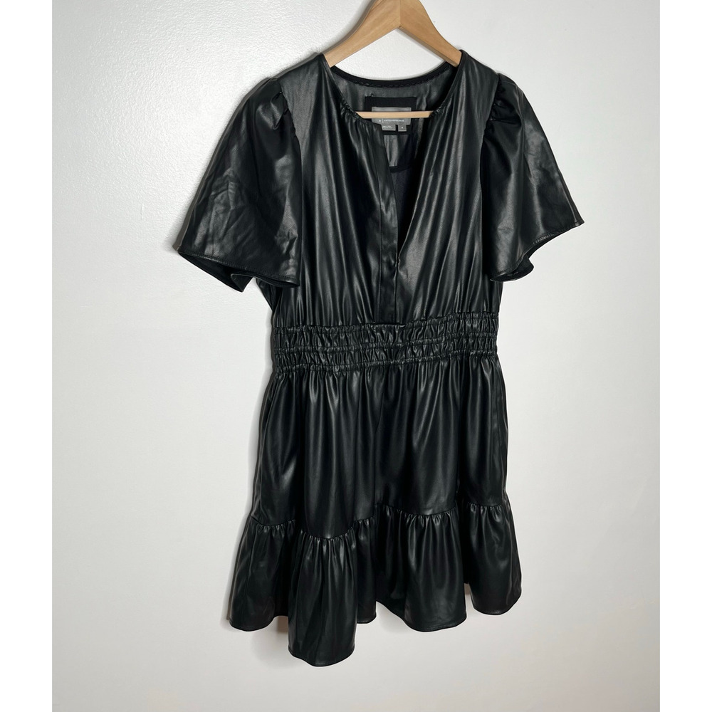 Anthropologie Somerset Faux Leather Mini Dress Womens Medium Black Pockets - Picture 4 of 12